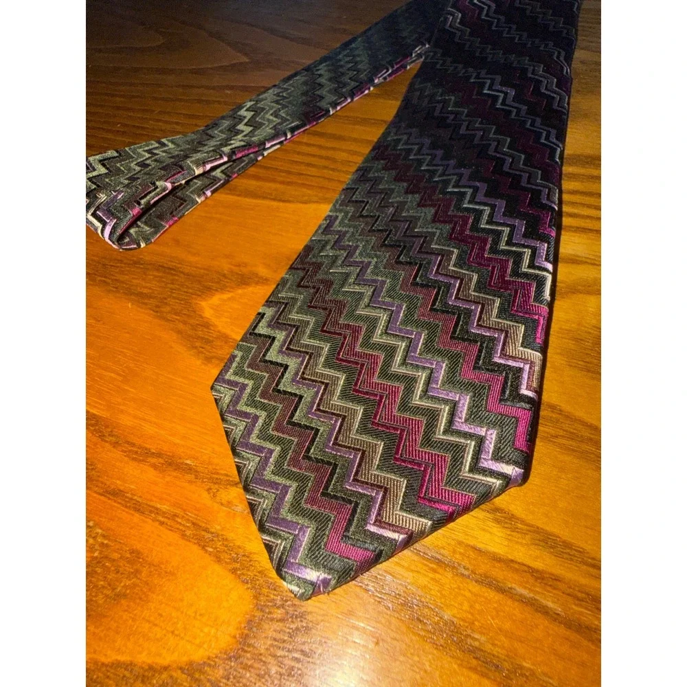 Missoni for Target Mens Zigzag Chevron Silk Blend Tie Purple Grey Olive Green